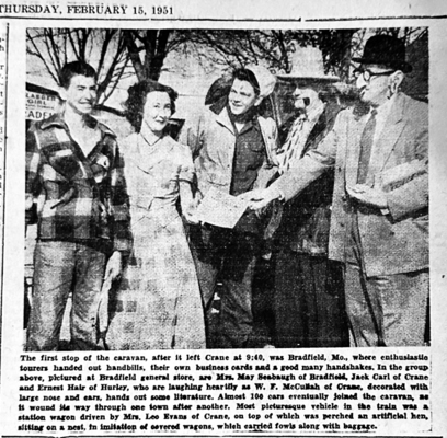 From the Crane Chronicles archives. Caravan on Feb. 10, 1951 to celebrate Stone County's Centennial